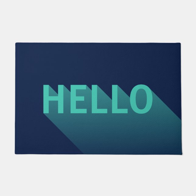 Modern Navy Blue and Aqua Teal Hello Typography Doormat (Front)