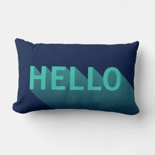 Modern Navy Blue and Aqua Teal Hello Typography Lumbar Pillow