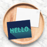 Modern Navy Blue and Aqua Teal Hello Typography Postcard<br><div class="desc">Send a hello to family and friends with this colorful navy blue card featuring a modern abstract design of an aqua and teal shade "Hello" with a long shadow gradient. *Please note that the Zazzle Watermark that appears in the zoom preview will NOT appear on the final printed product. ©...</div>