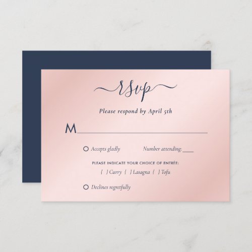 Modern Navy Blue and Blush Pink Wedding RSVP Card