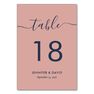 Modern Navy Blue and Blush Table Number Card