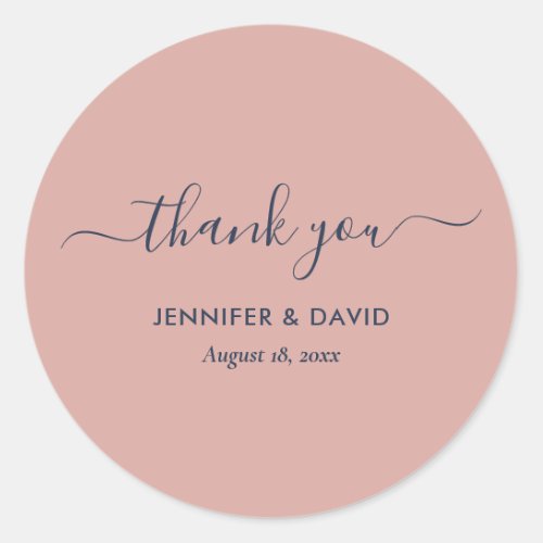 Modern Navy Blue and Blush Thank You Stickers