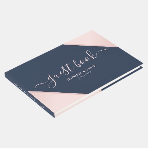 Modern Navy Blue and Blush Wedding Guest Book