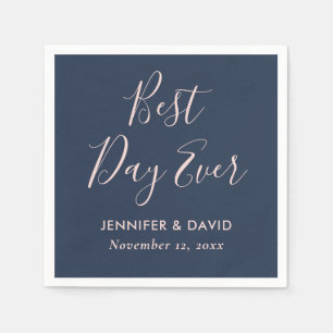 Modern Navy Blue and Blush Wedding Napkins