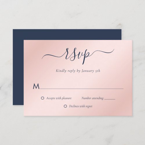 Modern Navy Blue and Blush Wedding RSVP Card