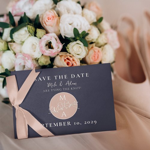 Modern Navy Blue and Blush Wedding Save The Date