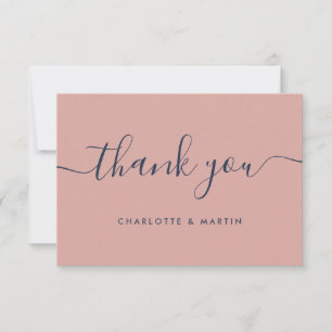 Modern Navy Blue and Blush Wedding Thank You Card