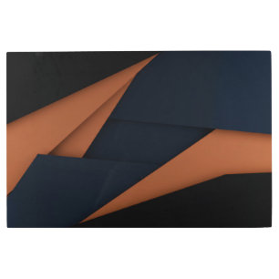 Modern Navy Blue and Copper Geometric Metal Print