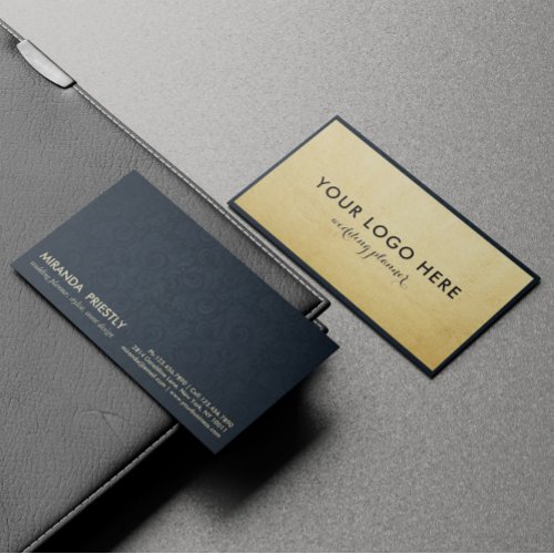 Modern Navy Blue and Faux Gold Foil Luxe Creative Business Card
