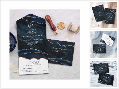 Modern Navy Blue and Gold Agate Wedding Suite