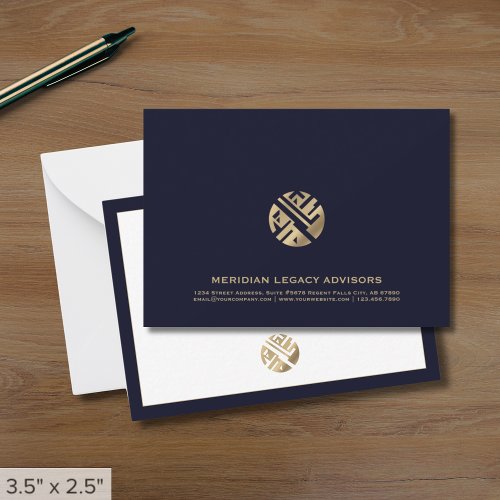 Modern Navy Blue and Gold Business Note Card