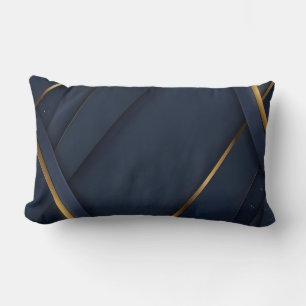 Modern Navy Blue and Gold Geometric Lumbar Pillow