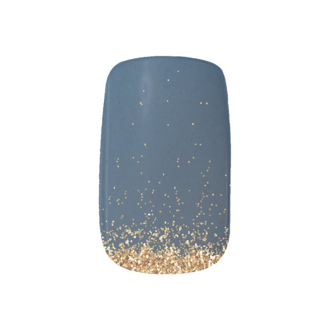Modern Navy Blue And Gold Glitter Minx Nail Art | Zazzle