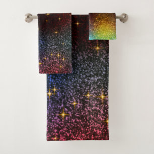 Modern Navy Blue And Gold Glitter Texture Bath Towel Set