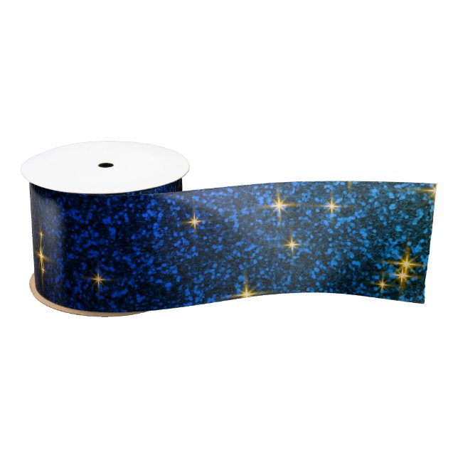 Modern Navy Blue And Gold Glitter Texture Satin Ri Ribbon (Spool)
