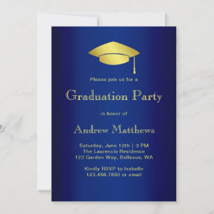 Modern Navy Blue and Gold Graduation Party Invitation
