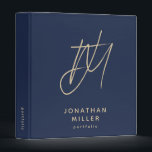 Modern Navy Blue and Gold Monogram Portfolio 3 Ring Binder<br><div class="desc">Keep your important documents organized in style with this modern navy blue and gold monogram portfolio binder. The unique brush script 2 initial monogram with name and portfolio text below in a modern sans serif font adds a personalized touch. Customize the spine text for a truly unique binder. Perfect for...</div>