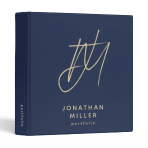 Modern Navy Blue and Gold Monogram Portfolio 3 Ring Binder