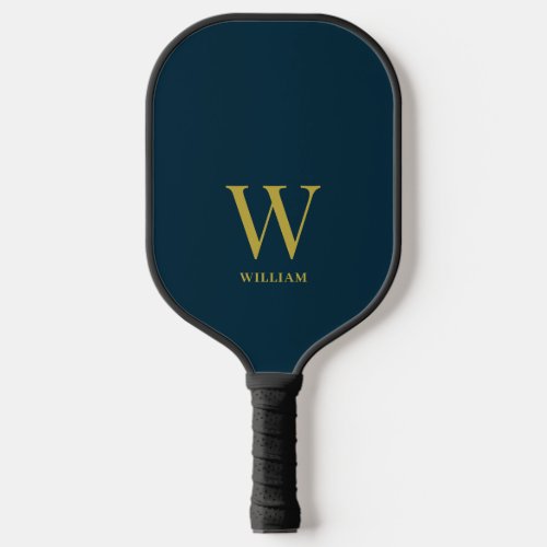 Modern Navy Blue And Gold Monogrammed Pickleball Paddle