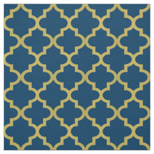 Modern Navy Blue and Gold Quatrefoil Pattern Fabric