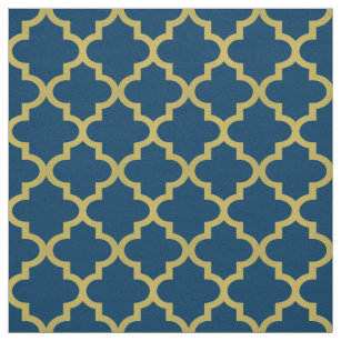 Gold and Navy Blue Baroque Design Fabric by the Yard 