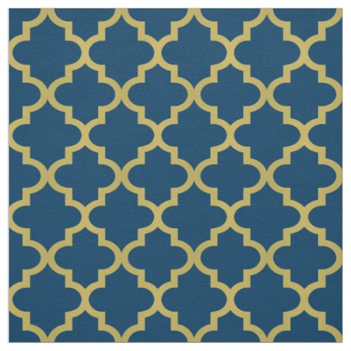 Modern Navy Blue and Gold Quatrefoil Pattern Fabric