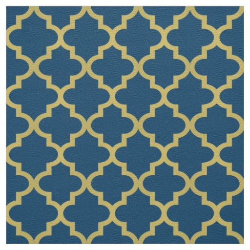 Modern Navy Blue and Gold Quatrefoil Pattern Fabric
