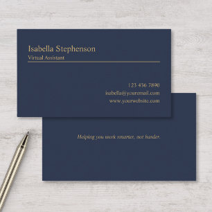 Modern Navy Blue and Gold Virtual Assistant  Business Card