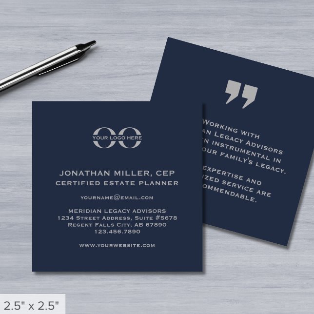 Modern Navy Blue and Gray Square Business Card (Creator Uploaded)