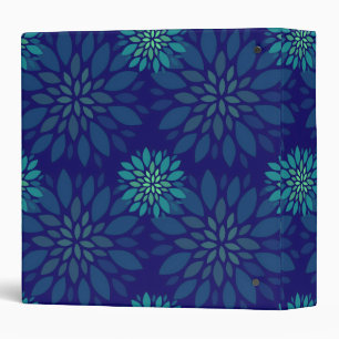 Modern Navy Blue and Green Floral Leaves Pattern 3 Ring Binder