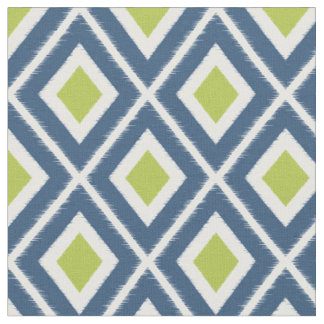 Modern Navy Blue and Lime Green Ikat Pattern Fabric