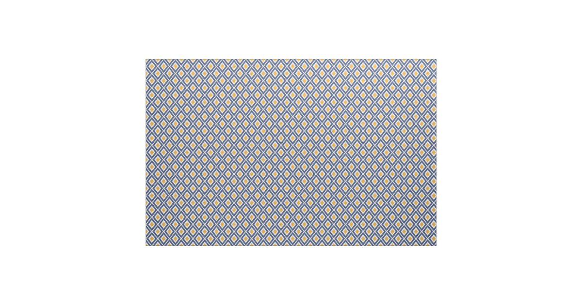 Modern Navy Blue and Mustard Yellow Ikat Pattern Fabric | Zazzle