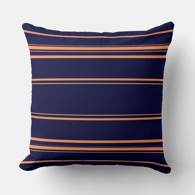 Modern Navy Blue And Orange Stripes Throw Pillow (Front)