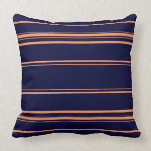 Modern Navy Blue And Orange Stripes Throw Pillow