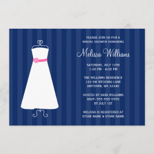 Modern Navy Blue and Pink Gown Bridal Shower Invitation