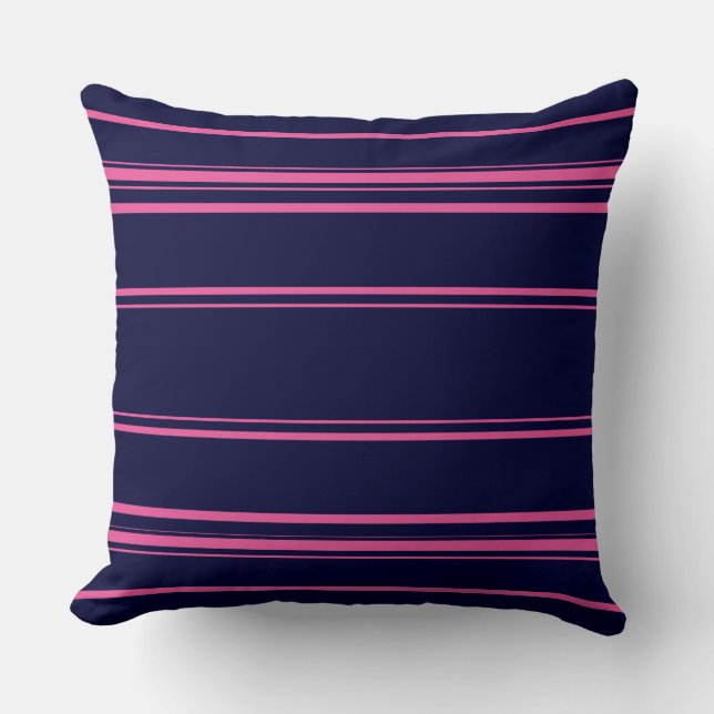 Modern Navy Blue And Pink Stripes Throw Pillow (Front)