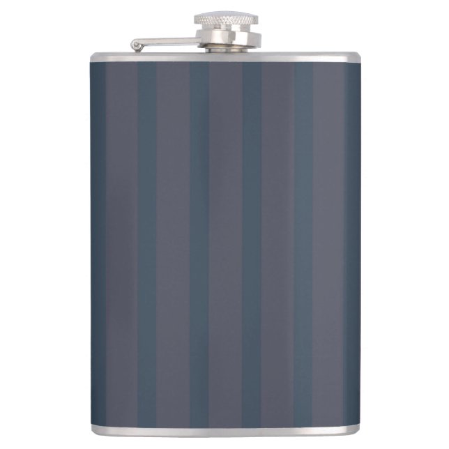 Modern Navy Blue and Plum Striped Flask, 8oz. Flask (Front)