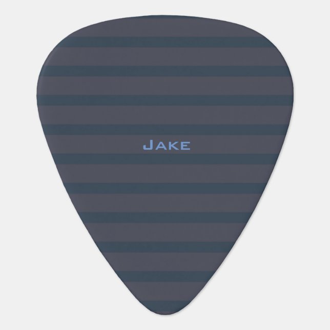 Modern Navy Blue and Plum Striped Pattern Monogram Guitar Pick (Front)