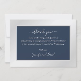 Modern Navy Blue and Silver Thank You Card | Zazzle