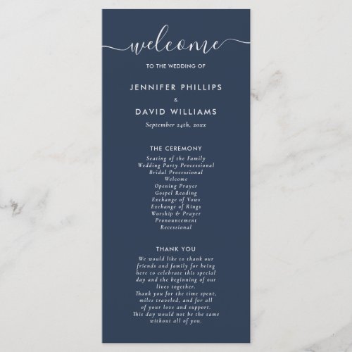 Modern Navy Blue and Silver Wedding Program