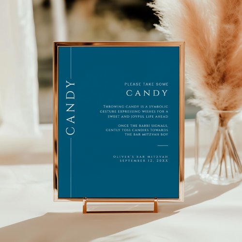 Modern Navy Blue and White Bar Mitzvah Candy Sign