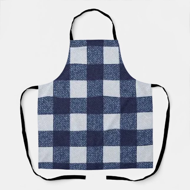 Modern Navy Blue and White Checkerboard All-Over  Apron (Front)