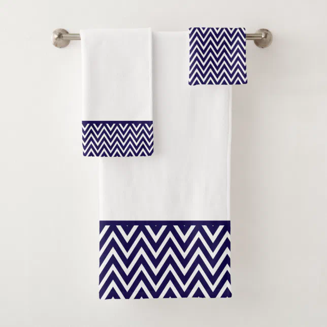 Modern Navy Blue and White Chevron Stripe Bath Towel Set | Zazzle