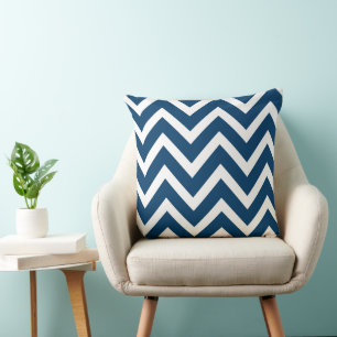 Modern Navy Blue and White Chevron Stripes Throw Pillow