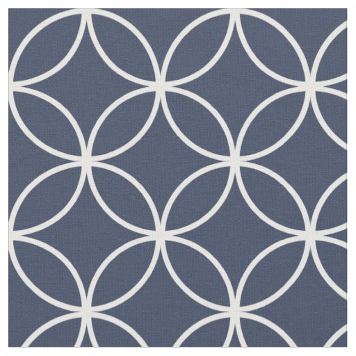 Modern Navy Blue and White Circle Diamond Pattern Fabric