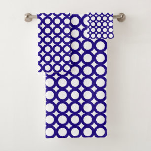 Modern Navy Blue and White Circles Bath Towel Set