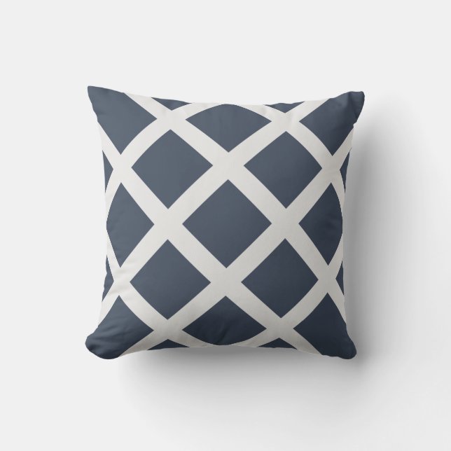 Modern Navy Blue and White Criss Cross Stripes Throw Pillow (Front)