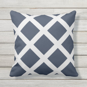 Modern Navy Blue and White Criss Cross Stripes Throw Pillow