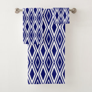 Modern Navy Blue and White Diamond Pattern Bath Towel Set