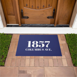 Modern navy blue and white elegant doormat rug